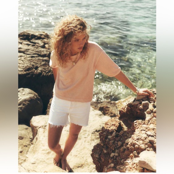 Madewell The Brynn Long Jean Shorts in Pure White raw hem waist 26 New relaxed - Picture 4 of 14